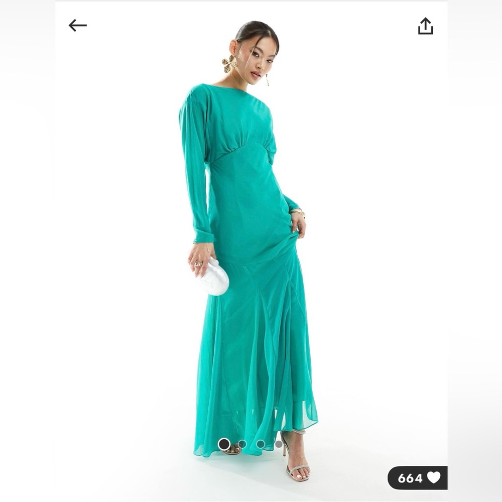 NWT Turquoise Ruffled Long Sleeve Gown